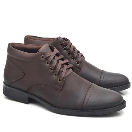 Bota Masculina Marrom Couro Salto Baixo Estilo Fork Imagem de Bota Masculina Marrom Couro Salto Baixo Estilo Fork