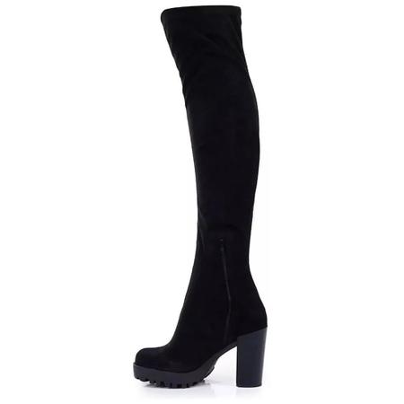 Bota Moleca Over Knee Tratorada em Camur a Preta Bota Feminina