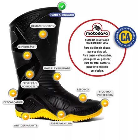 Imagem de Bota Motosafe Cano Longo Impermeável Motoqueiro PVC Preto