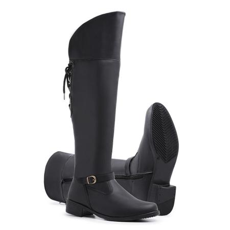 Bota Over Montaria Feminina Sintetico Cano Longo De Amarrar Atr s