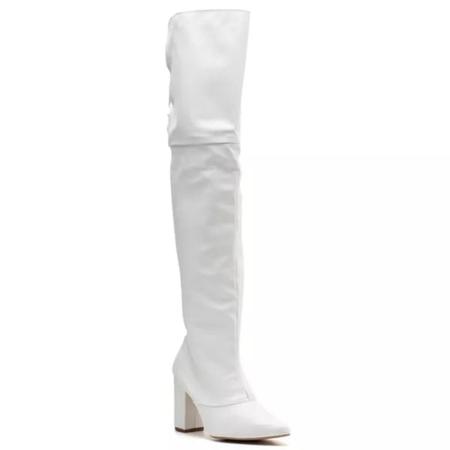 Imagem de Bota Over The Knee Feminino Bico Fino Zíper Moda Estilo Moderno Elegante Salto Grosso Confortável