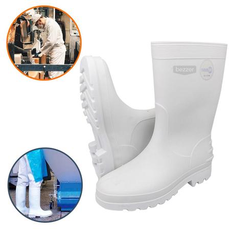 Imagem de Bota PVC EPI Branca Galocha Impermeável Limpeza Cozinha Frigorífico Açougue Feminina e Masculina Cano Médio 25cm