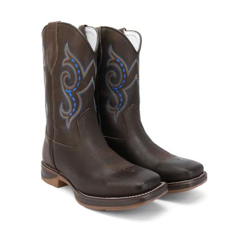 Imagem de Bota Texana Country  Masculina Marrom Detalhes Em Azul