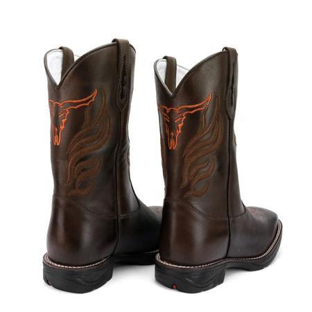 Imagem de Bota Texana Country  Masculina Marrom Detalhes Laranja