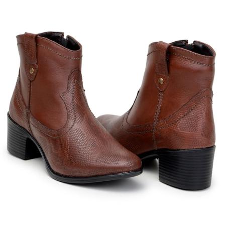 Imagem de Bota Texana Couro Feminina Cano Curto Zíper Moda Country Elegante Moderno Salto Baixo