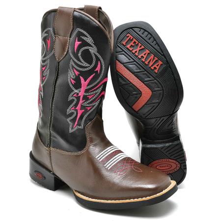 Imagem de Bota Texana Feminina Country De Couro Preto E Café Bordada