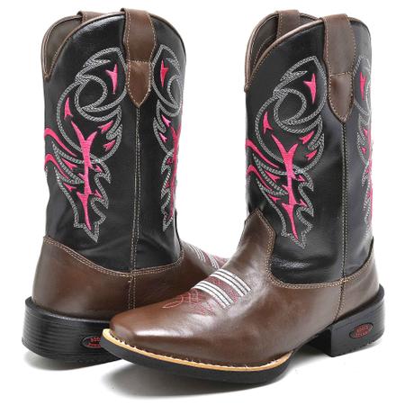 Imagem de Bota Texana Feminina Country De Couro Preto E Café Bordada