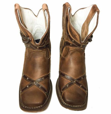 Bota Texana Feminina Strass Cano Curto Bico Quadrado Bruto Botas