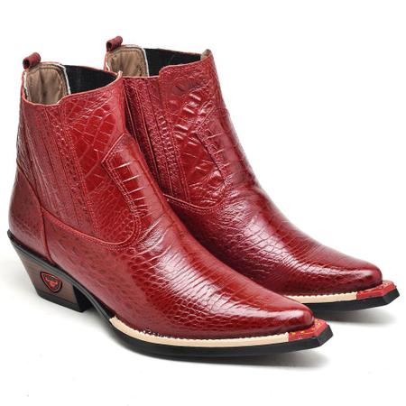 Bota Texana Masculina Country Botina Bico Fino Couro Jacar GuGi