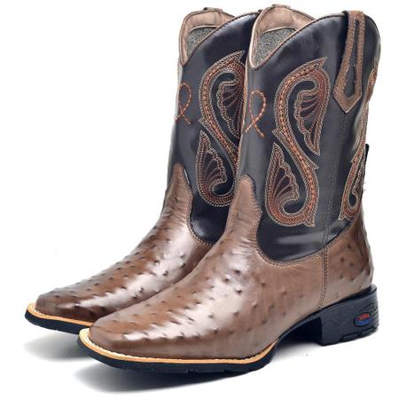 Imagem de Bota Texana Masculina Couro Avestruz Bordada Country Macia