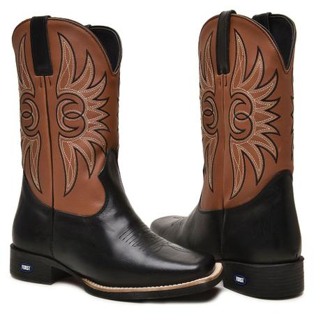 Imagem de Bota Texana Masculina Couro Bordado Asa Country Preto Lançamento Quentinha Confortável