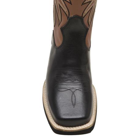 Imagem de Bota Texana Masculina Couro Bordado Asa Country Preto Lançamento Quentinha Confortável