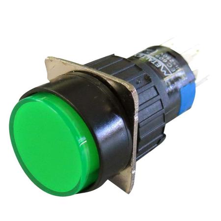 Imagem de Botão Com Retenção Iluminado Redondo 220V 2 Reversíveis Verde P16-IR2-G2 Metaltex