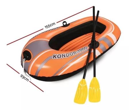 Imagem de Bote Barco Barquinho Canoa Boia Inflável Infantil Criança Kondor 1000 Bestway 1,55x97 Suporta 60 KG