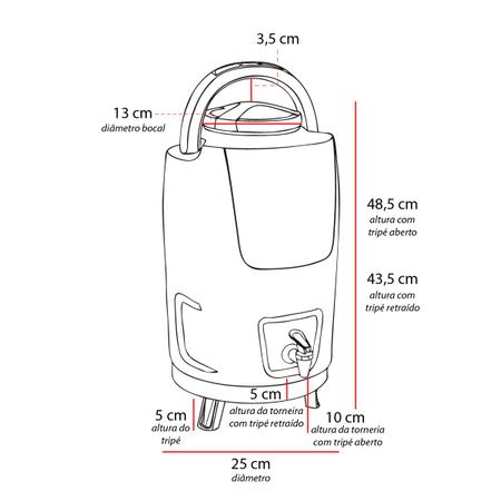 Imagem de Botijão Galão Térmico 12 Litros Tripé com Torneira Garrafa para Café Leite Água Quente Frio