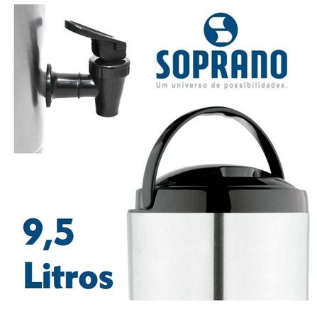 Botijão Garrafão Térmico Palace Inox 9,5 Litros com Tripé e Torneira - Soprano Imagem de Botijão Garrafão Térmico Palace Inox 9,5 Litros com Tripé e Torneira - Soprano