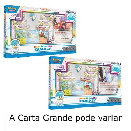 3 Box Pokémon Coleção Paldea Fuecoco, Sprigatito e Quaxly com Broche e Carta  Gigante Koraidon e Miraidon EX Copag