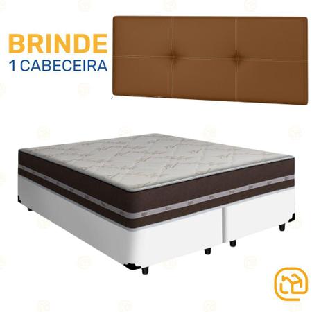 Imagem de Box Queen Branca + Cabeceira Painel Iris Marrom + Colchão de Molas Classic Superlastic 158cm