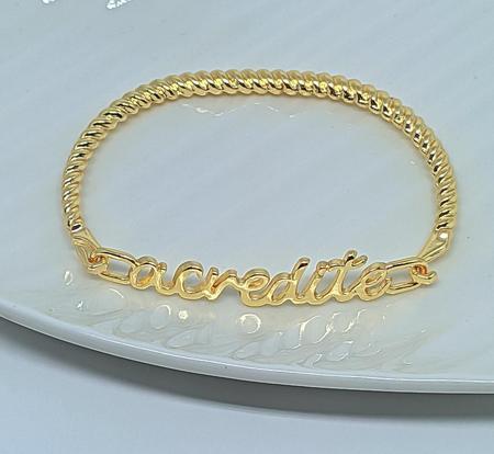 Imagem de Bracelete Pulseirsa Feminino Masculino Folheado Ouro 18K Manuscrito Frase Acredite Dourado Gold Luxo Tendência Moda