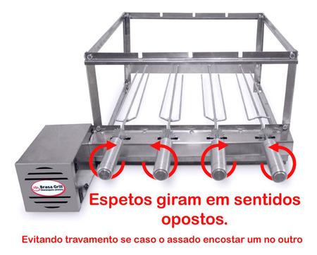 Imagem de Brasa Grill Gira 4 Espetos +grelha Moeda Inox +espalha Brasa