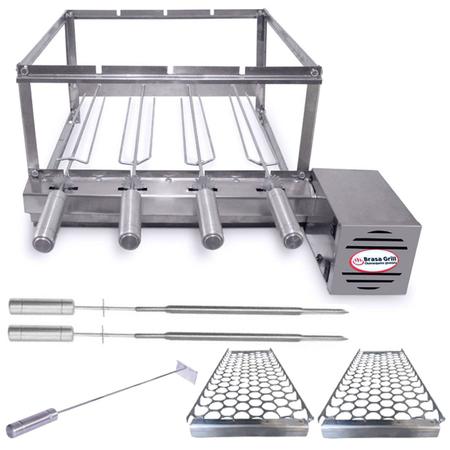 Brasa Grill: Kit Combo Inox Churrasqueira Elétrica Giratória 4 Espetos Bi Volts Imagem de Brasa Grill: Kit Combo Inox Churrasqueira Elétrica Giratória 4 Espetos Bi Volts