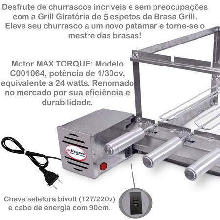 Brasa Grill Tradicional Gira 4 Espetos Churrasqueira Giratória Bi Volts Imagem de Brasa Grill Tradicional Gira 4 Espetos Churrasqueira Giratória Bi Volts
