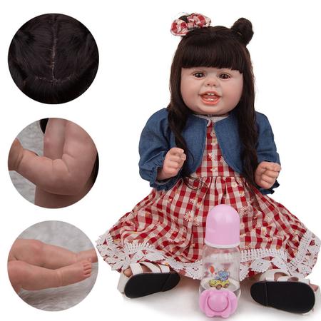 Brastoy Bebê Reborn Boneca Menina 100% Silicone Olhos Castanhos Original  55cm com o Melhor Preço é no Zoom