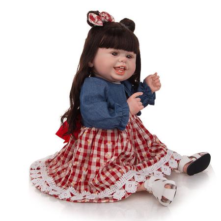 Brastoy Boneca Bebê Reborn Menina Silicone 55m Olhos Castanho