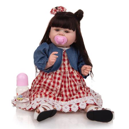 Brastoy Boneca Bebê Reborn Silicone Menina 55cm Olhos Castanhos