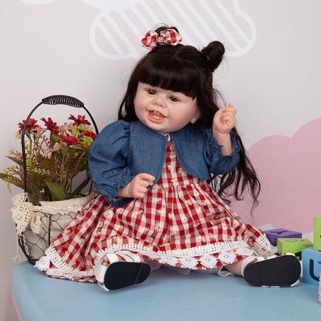 Brastoy Boneca Bebê Reborn Menina Silicone 55m Olhos Castanho