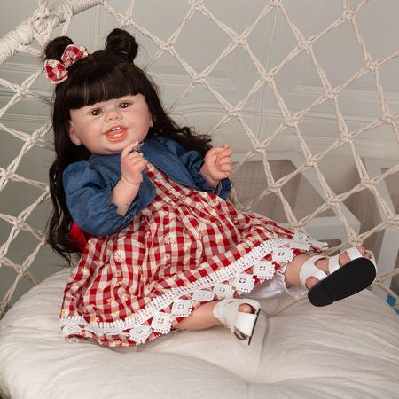 Boneca Bebê Reborn Silicone Menina 55cm Brastoy Original Olhos