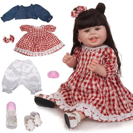 Brastoy Boneca Bebê Reborn Menina Silicone 55m Olhos Castanho