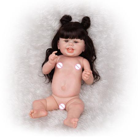 Brastoy Boneca Bebê Reborn Silicone Menina Sorridente Olhos Castanhos 55cm