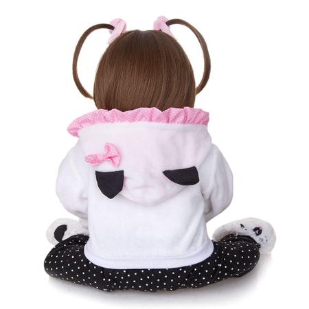 Brastoy Boneca Bebê Reborn Silicone Menina Panda Olhos Castanhos