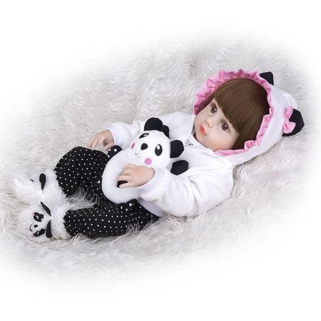 Brastoy Boneca Bebê Reborn Silicone Menina Panda Olhos Castanhos