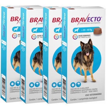 Bravecto Antipulgas E Carrapatos Cães De 20 A 40Kg Kit Com 4