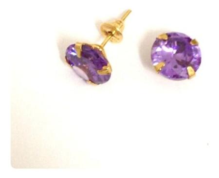 Brinco Cálice Pedra Zirconia Cor Ametista 7mm Joia Ouro 18k - RD Magazine Imagem de Brinco Cálice Pedra Zirconia Cor Ametista 7mm Joia Ouro 18k