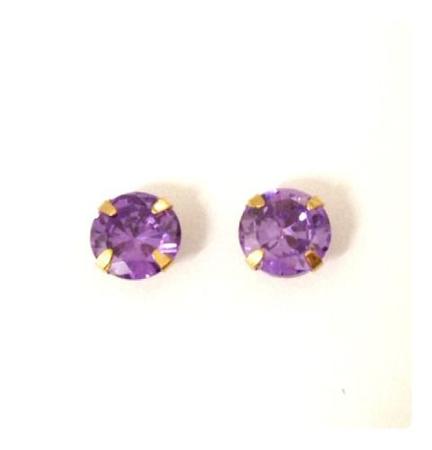 Brinco Cálice Pedra Zirconia Cor Ametista 7mm Joia Ouro 18k - RD Magazine Imagem de Brinco Cálice Pedra Zirconia Cor Ametista 7mm Joia Ouro 18k