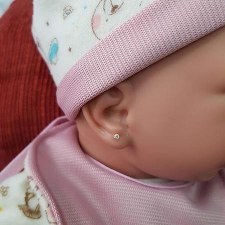 Imagem de Brinco de Ouro 18K Infantil ou Recém-Nascido com Pedra de Zircônia Rosa 2,25mm