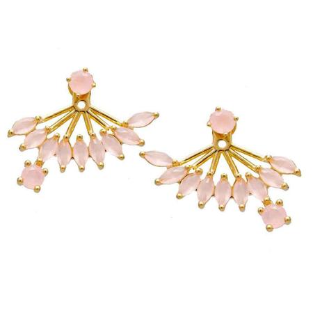 Imagem de Brinco Ear Jacket SoftJoias Com Cristais Rosas Folheado em Ouro 18K