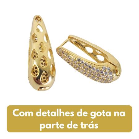 Imagem de Brinco Gota Cravejada Grande Banhada a Ouro 18k fecho click Brinco dourado cravejado Argola dourada 