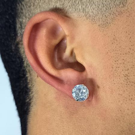Imagem de Brinco Masculino De Prata Pura 925 Diamante Sintético 10mm Grande