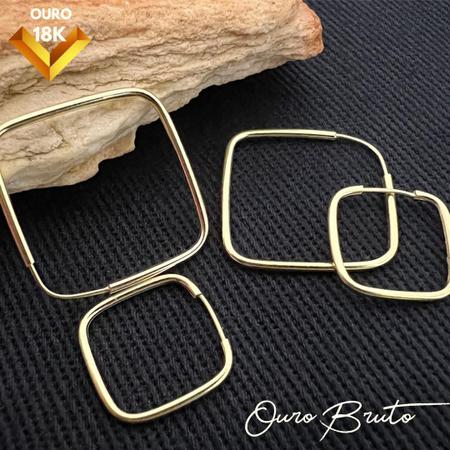 Imagem de Brinco Ouro 18k Argola Feminina Quadrada Conjunto de Ouro Maciço