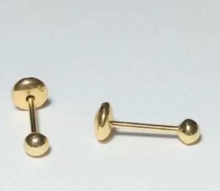 Imagem de Brinco Ouro 18k Bola 3,5mm Infantil Bebê Recém-nascido