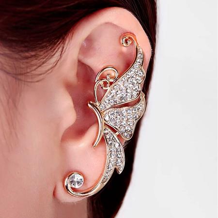 Imagem de Brincos Ear Cuff Borboleta Zircão 1 Unid Clipes K-pop Strass