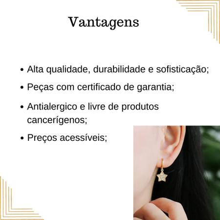 Imagem de Brincos Femininos Argola Pingente Estrela Semi Joias Cravejado Banho Ouro 18k Garantia acessórios casamento noiva festa formatura