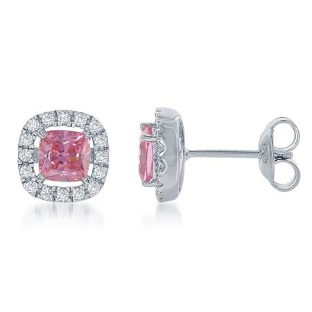 Imagem de Brincos Sterling Silver Pink e White Square Stud