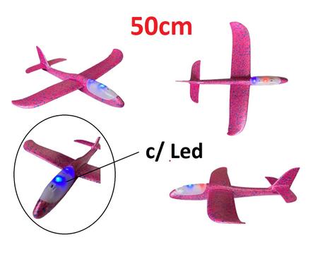 Brinquedo Avião planador de espuma c/ Led 50cm cor ROSA Pink