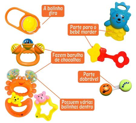 Imagem de Brinquedo Bebê KIT Chocalho Infantil Mordedor Colorido LEGAL