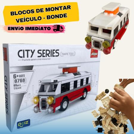 Imagem de Brinquedo Bloco Montar Infantil - Monta Monta Bonde 99 Peças - Lego Veiculo Bondinho - Coleção City 
